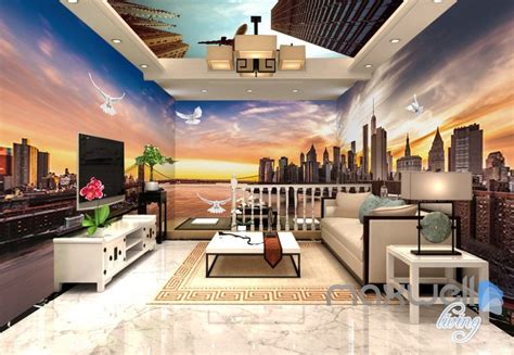 3d Modern Bridge City Entire Living Room Office Wallpaper