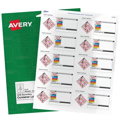 Avery Ghs Secondary Container Labels Pre Printed Handwrite Only X