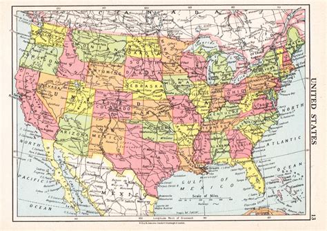 Us Map 1950s Vintage United States Map Us Wall Map Travel Map
