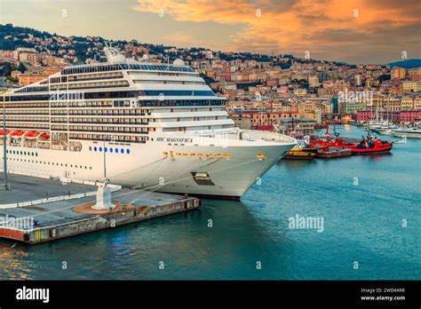 Genoa Italy March 21 2021 Luxury Cruise Ship Msc Magnifica In The