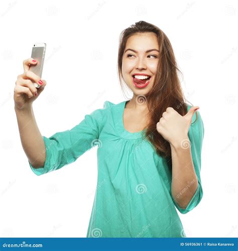 Pretty Teen Girl Taking Selfies Stock Image Image Of Selfie Cheerful
