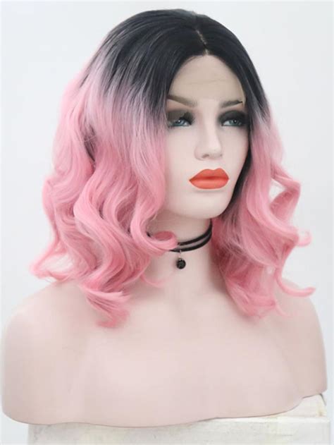 1bt Sweet Pink Bob Wavy Lace Front Wig Synthetic Wigs Babalahair