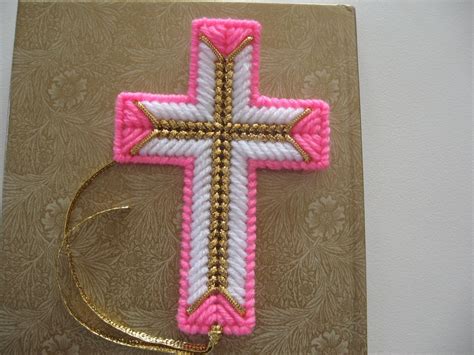 Plastic Canvas Cross Bookmark Pink | Plastic canvas crafts, Plastic canvas ornaments, Plastic ...