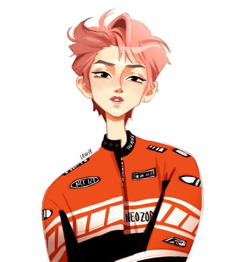 A Woman With Pink Hair Wearing An Orange Jacket