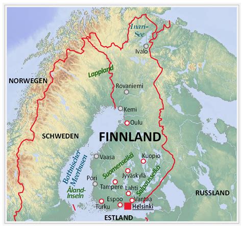Große karte der laminierten wand. Landkarte von Finnland - weltatlas-online.de