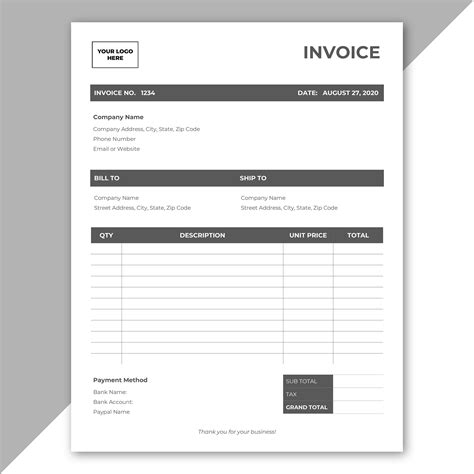 Invoice Template Editable Invoice Word Template Printable Etsy