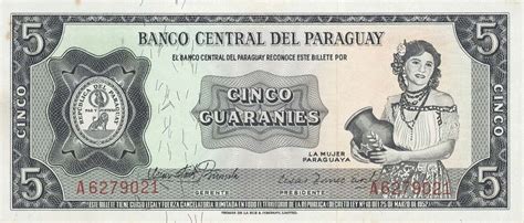 The language is spoken by an estimated 90 percent of. RealBanknotes.com > Paraguay p195a: 5 Guarani from 1952