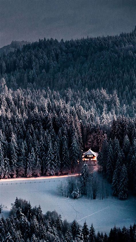 Download Winter Snow Forest Chalet Retreat Iphone Wallpaper Black By