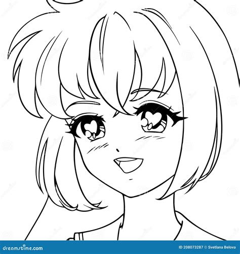 Cute Anime Girl Icon Portrait Contour Vector Illustration Stock Vector