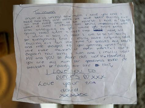 A mother has revealed the poignant last letter from her 15-year-old son