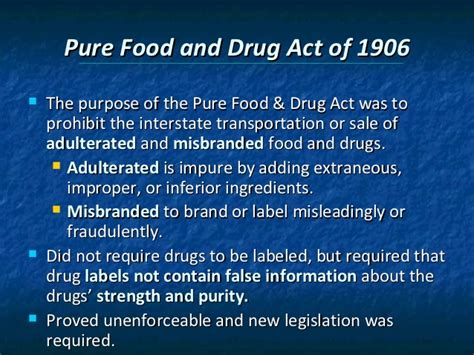 The pure food and drugs act of 1906 is often considered the first, if vaccines aren't included, of many us laws enacted to protect the public's health from among the other regulations that have impacted exporters are the foreign supplier verification program (fsvp) which is specific to u.s. Chapter 3 drug regulation and control