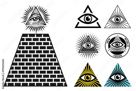 all seeing eye icons set pyramid illuminati symbol stock ベクター adobe stock