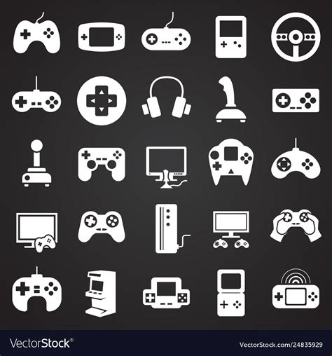 Gaming Icons Set On Black Background For Graphic Vector Image