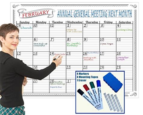 Swiftglimpse Large Blank Reusable One Month Wall Calendar Wet And Dry Erase