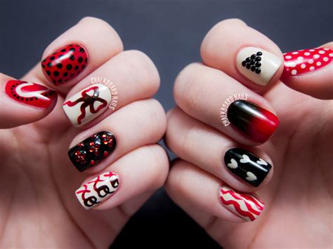 31DC2013 Day 01: Red Mix and Match | Chalkboard Nails | Nail Art Blog