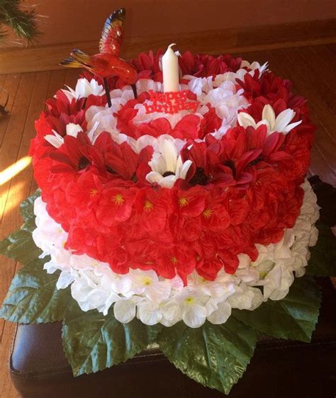 I have given up purchasing birthday cards. Silk flower Birthday Cake grave decoration by ...