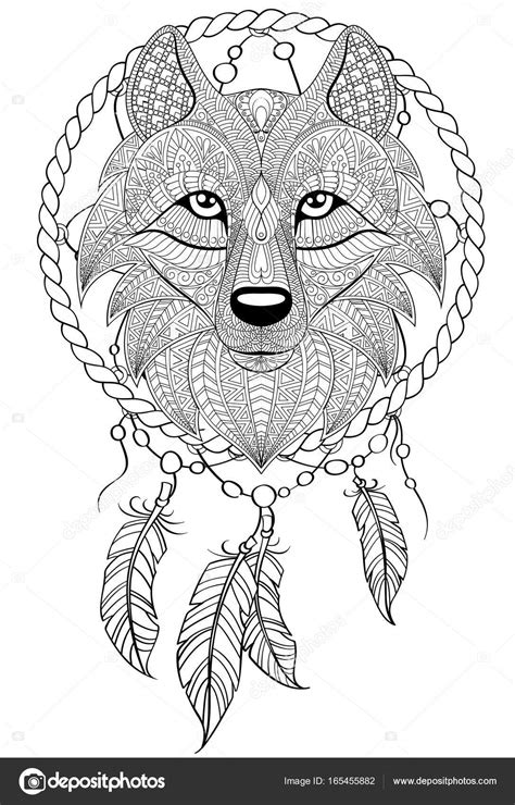 Ce beau tatouage loup mandala plaira à tous les passionnés de cet animal totem. Dream catcher met wolf. Tatoeage of volwassene anti ...