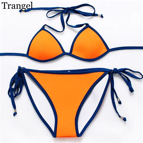Trangel Women Strappy Sexy Bikini Set Solid Color Swimsuit Push Up