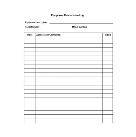 Printable Equipment Maintenance Log Template Excel Printable