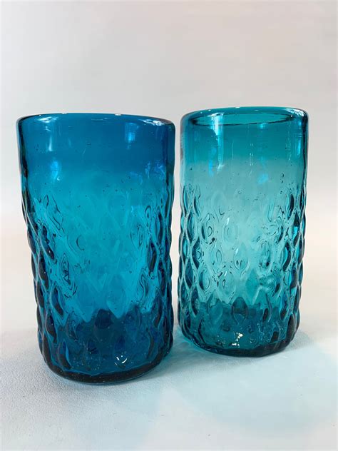 Vintage Blue Glass Tumblers Allknight Etsy Shop