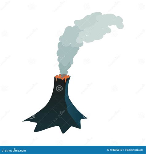 Little Cartoon Volcano With Smoke Isolated On White Stock Vector