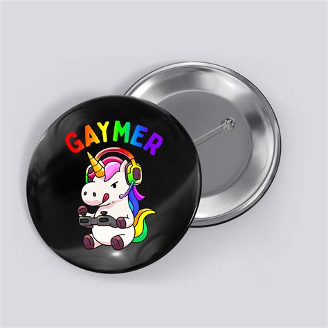 gaymer gay pride flag lgbt gamer lgbtq gaming unicorn t button teeshirtpalace