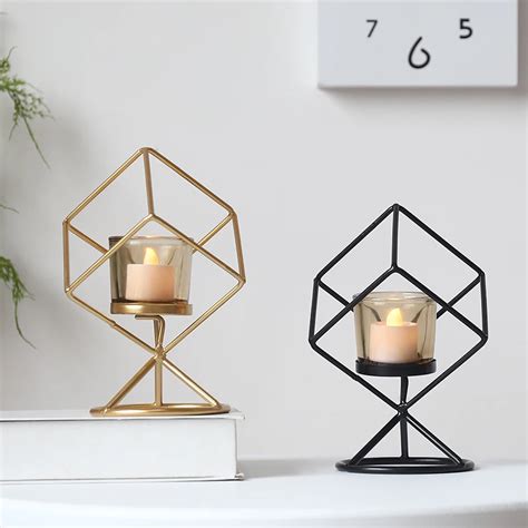 Table Candle Holder Plating Metal Candlestick Geometric Round Romantic Candle Holder For Wedding
