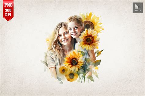 Mother Daughter And Sunflowers 13 Graphic By Mulew · Creative Fabrica