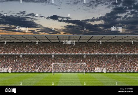 Computer Generated Football Stadium Stand With Crowd Goal Posts And