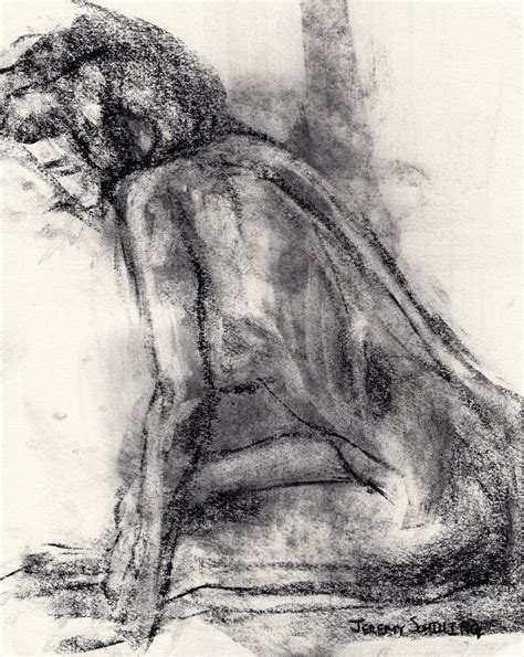Nude Female Figure Original Charcoal Drawing On Panel Jeremy Schilling Naked Woman