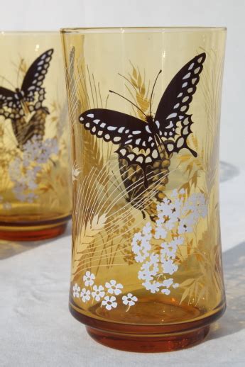 70s 80s vintage drinking glasses w butterflies print libbey butterfly tumblers