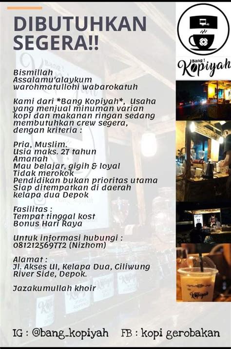 Sebanyak 12 lowongan kerja supir pribadi alam sutera dan yang berhubungan dengan loker supir pribadi, rekrutmen supir pribadi, peluang kerja supir pribadi, peluang. Lowongan Kerja Crew Bang Kopiyah Depok - 𝙈𝙊𝙃𝘼𝙈𝙈𝘼𝘿 𝙅𝘼𝙀𝙉𝙐𝘿𝙄𝙉 ...