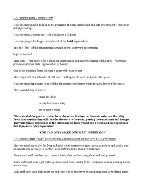 And let's staff get on with really to avoid confusion, travellers should verify the features before booking a suite. Housekeeping Procedure Lecture Handout - Prelims ...
