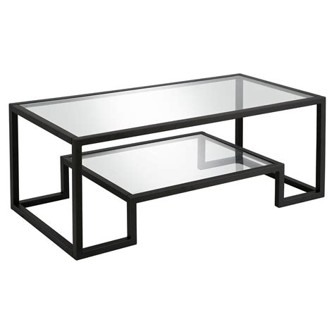 Evelynandzoe Contemporary Rectangular Coffee Table With Glass Top And