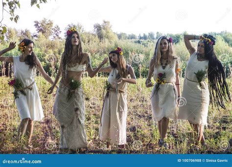 Pagan Women Posing In The Forest Stock Photo Image Of Europe