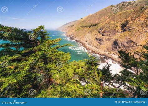 Scenic View Of Cliffs And Pacific Ocean Framed By Cypress Trees Big