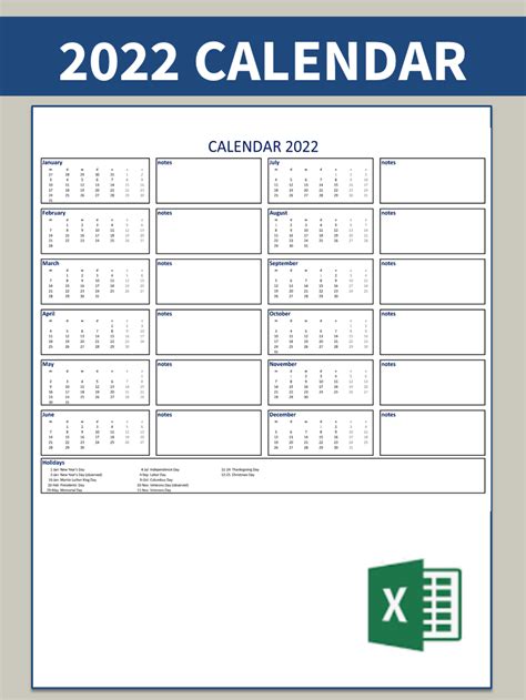 2022 Calendar In Excel