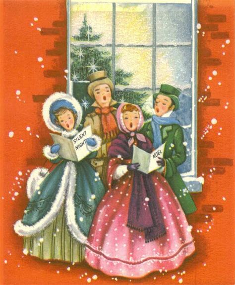 Vintage Christmas Card Carolers Frosted Window By Thevintageread