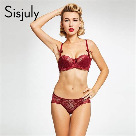 Aliexpress Com Buy Sisjuly Women Sexy Brief Sets Red Lace Up Underwire Half Cup Bra Push Up