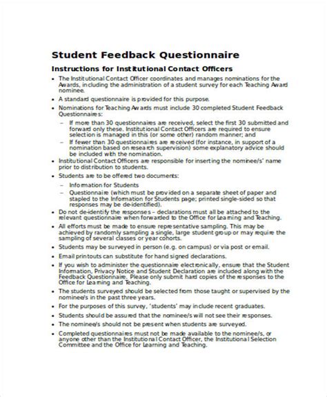 Free 9 Feedback Questionnaire Examples Amp Samples In Pdf Examples