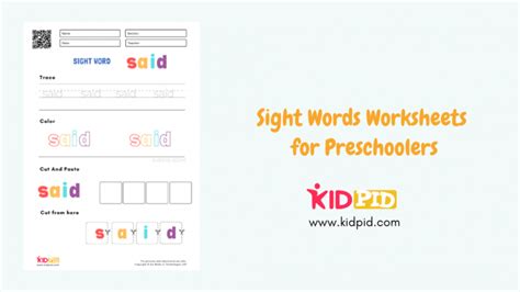 Sight Words Worksheets For Preschoolers Kidpid
