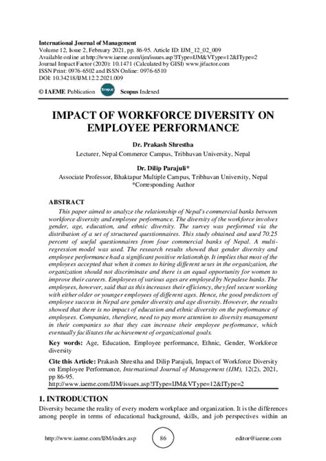 Pdf Impact Of Workforce Diversity On Employee Performance Iaeme Publication