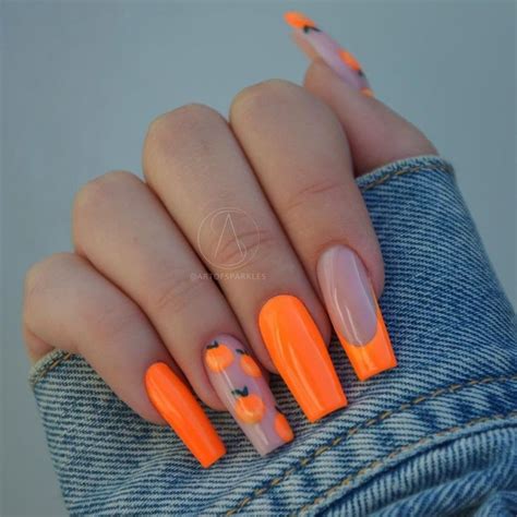 15 Bright Neon Nail Designs Orange Acrylic Nails Neon Nail Designs