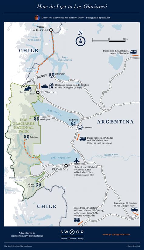 Map Showing How You Get To Los Glaciares In Patagonia The Massive