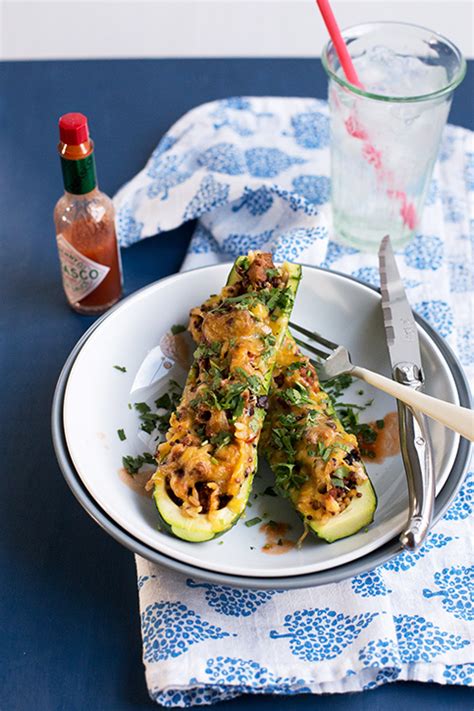 Shiitake swiss beef stuffed summer squash boats. Cheesy Southwest Grains and Chorizo Zucchini Boats ...