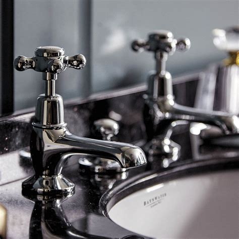 Bayswater White Crosshead Domed Collar Traditional Basin Taps