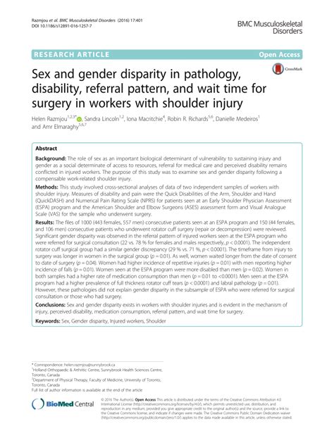 Pdf Sex And Gender Disparity In Pathology Disability Referral