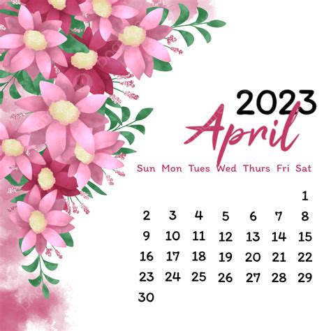 تقويم أبريل 2023 وزخرفة الزهور الوردية أبريل 2023 تقويم عام 2023 لشهر