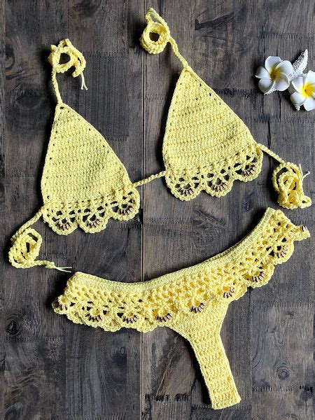 women s crochet micro bikini set high waist thong halter sexy swimwear