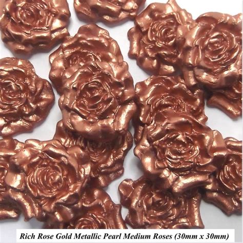 12 Rich Rose Gold Metallic Pearl Medium Sugar Roses Butterfly Cake